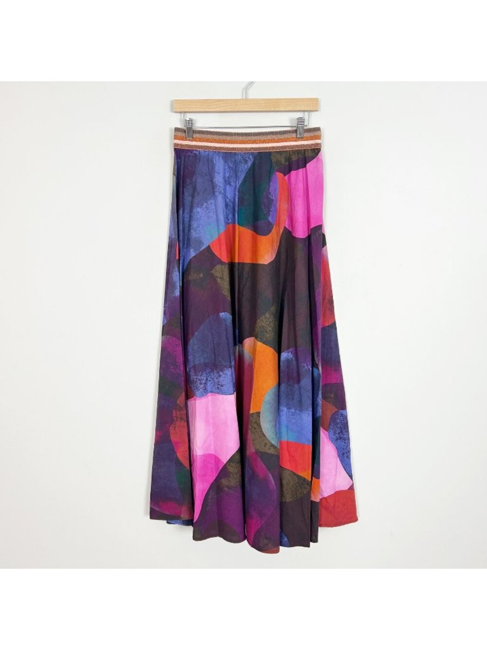 NEW Oliphant Swing Maxi Skirt Colorful Abstract Art A-line Pull On Size Large